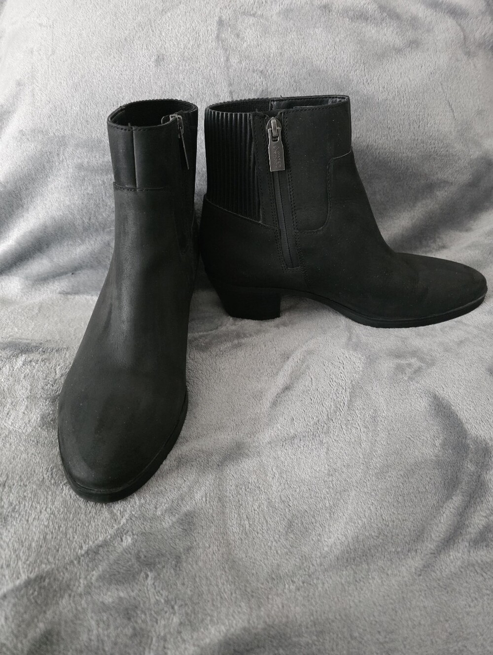 Vionic Shantelle Black Nubuck Leather Ankle Boots Size 7.5 Orthotic Waterproof